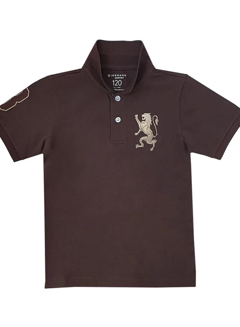 جيوردانو Kids’ Slim Fit Lion Embroidered Cotton Polo
